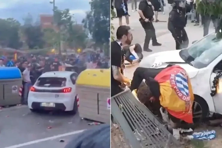 "Barcelona" Maçı Öncesi Araba Taraftarları Ezdi - VİDEO